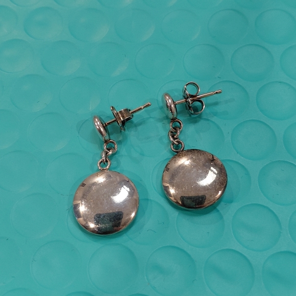 Tiffany Silver Disc Drop Dangle Earrings - Picture 3 of 8